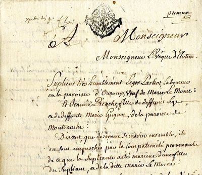 Dispense de compaternité adressée à l'évêque d'Autun, 1771 (8G169)