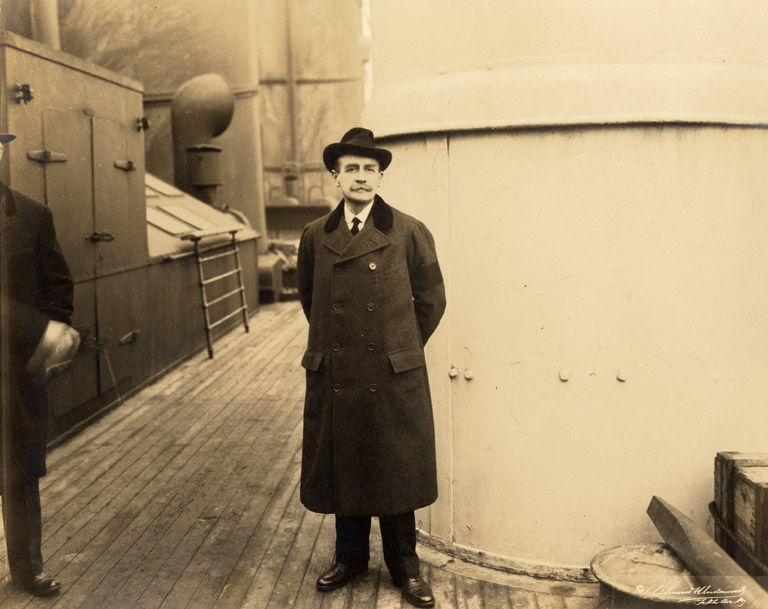 Eugène II Schneider lors de son voyage aux États-Unis, pour la conférence d'Atlantic-City, 1919. CUCM, document Ecomusée, 1844-3.