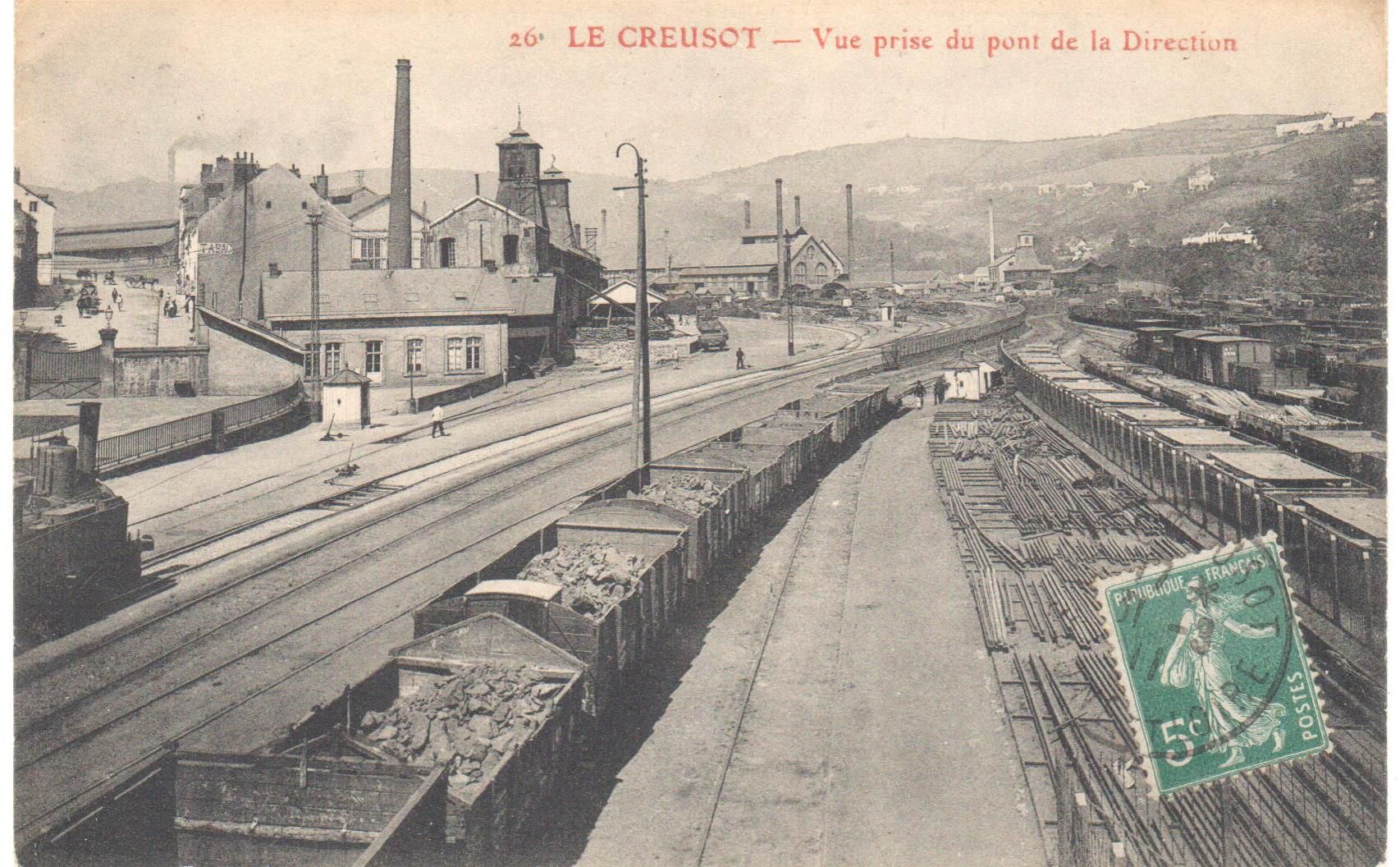 Le Creusot. Vue prise du pont de la Direction. Carte postale mise en circulation le 11 mars 1911. Collection privée.