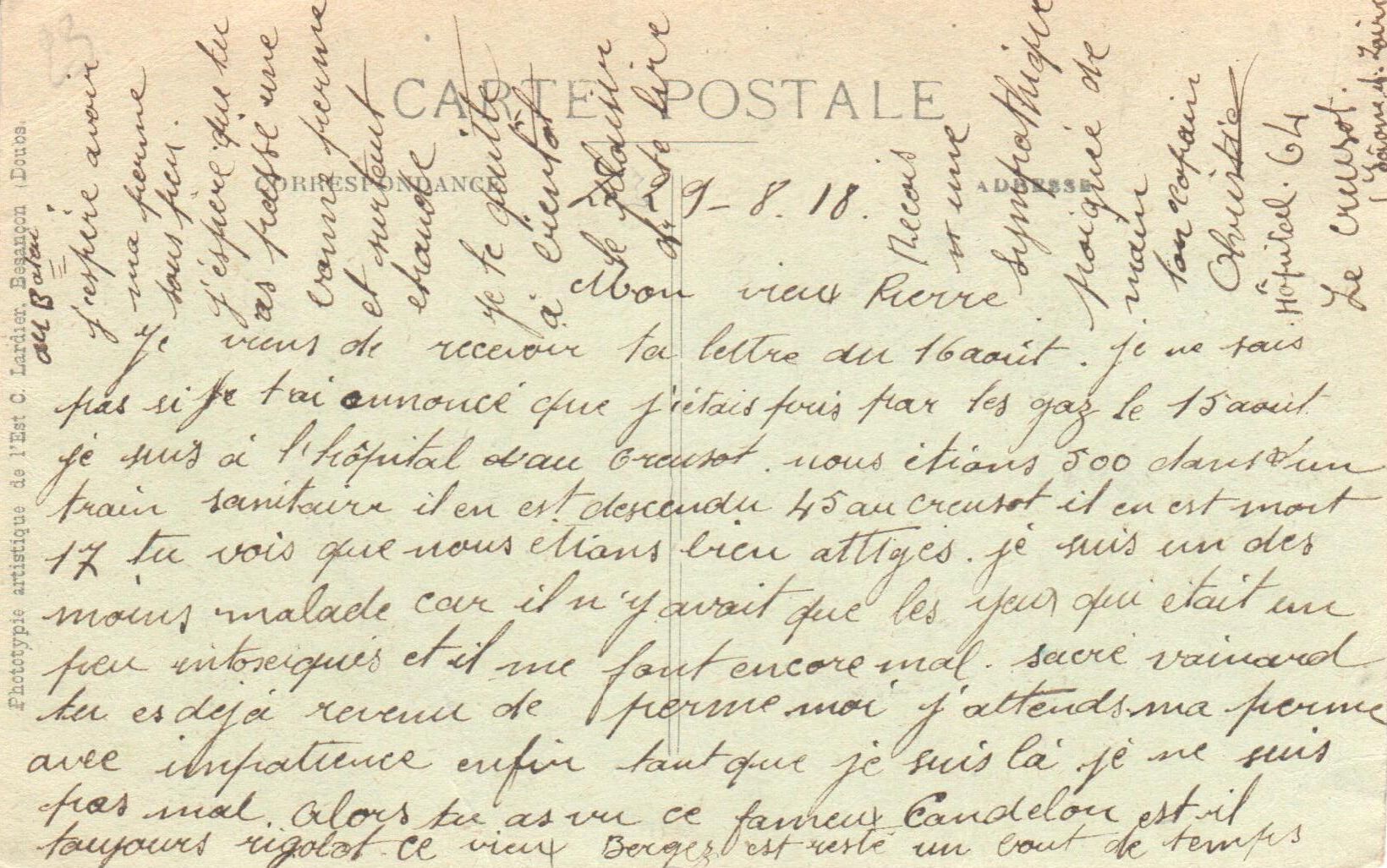 Correspondance envoyée depuis un hôpital du Creusot. Collection privée.