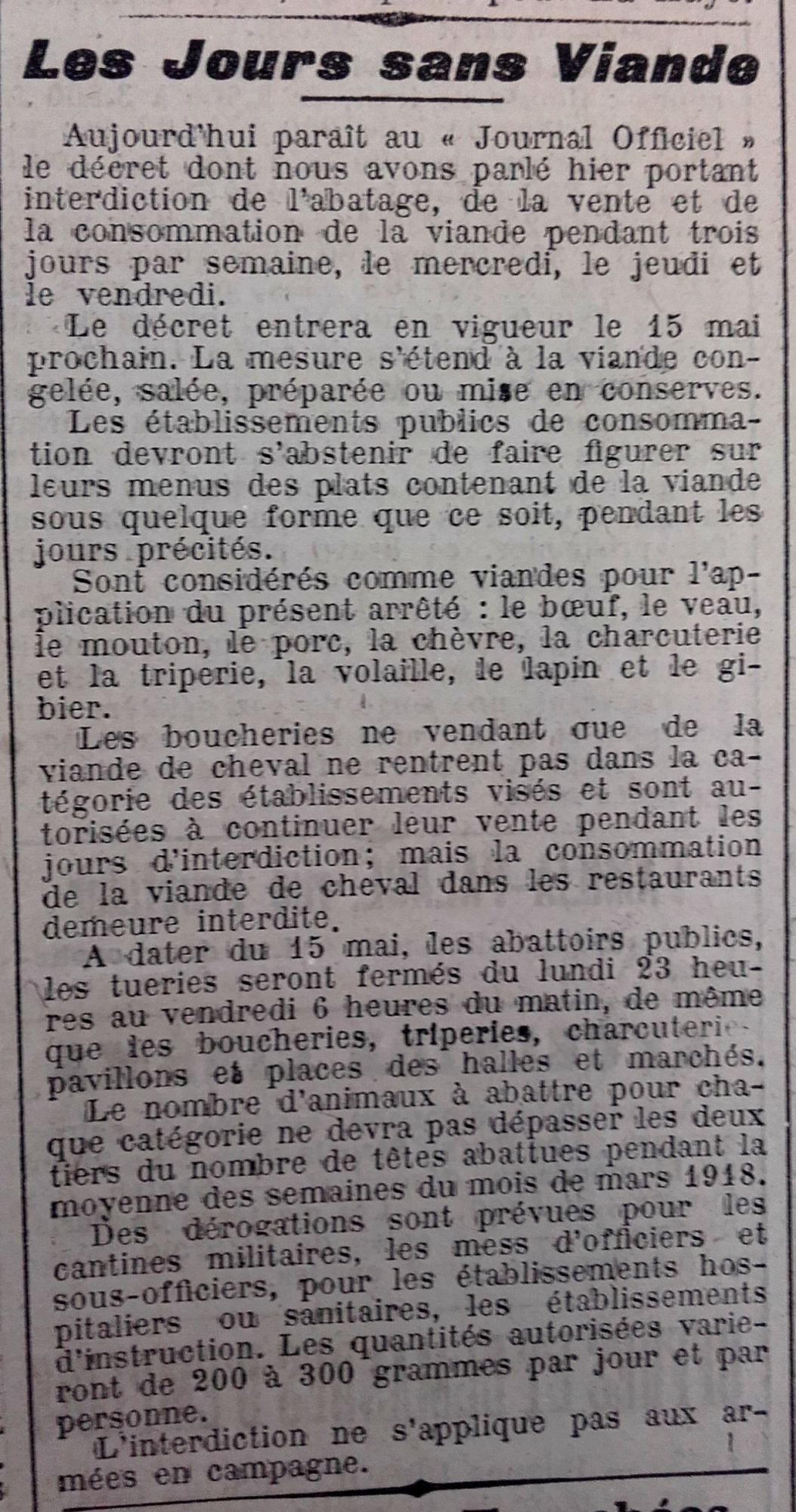 Le Progrès de Saône-et-Loire, 28 avril 1918. ADSL, PR 97/82