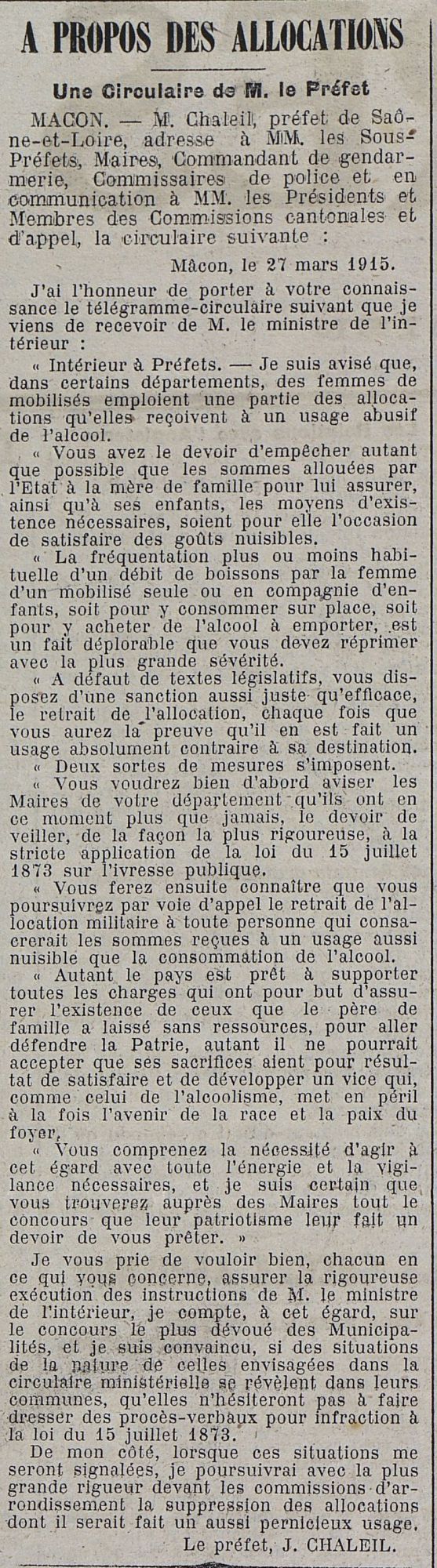 Le Progrès de Saône-et-Loire, 9 avril 1915. ADSL, PR 97/76