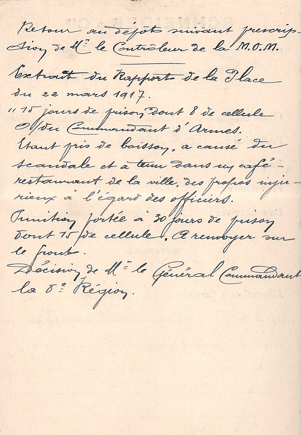 Mesure disciplinaire frappant un ouvrier forgeron, 1er décembre 1916. Collection AFB SS0954-02