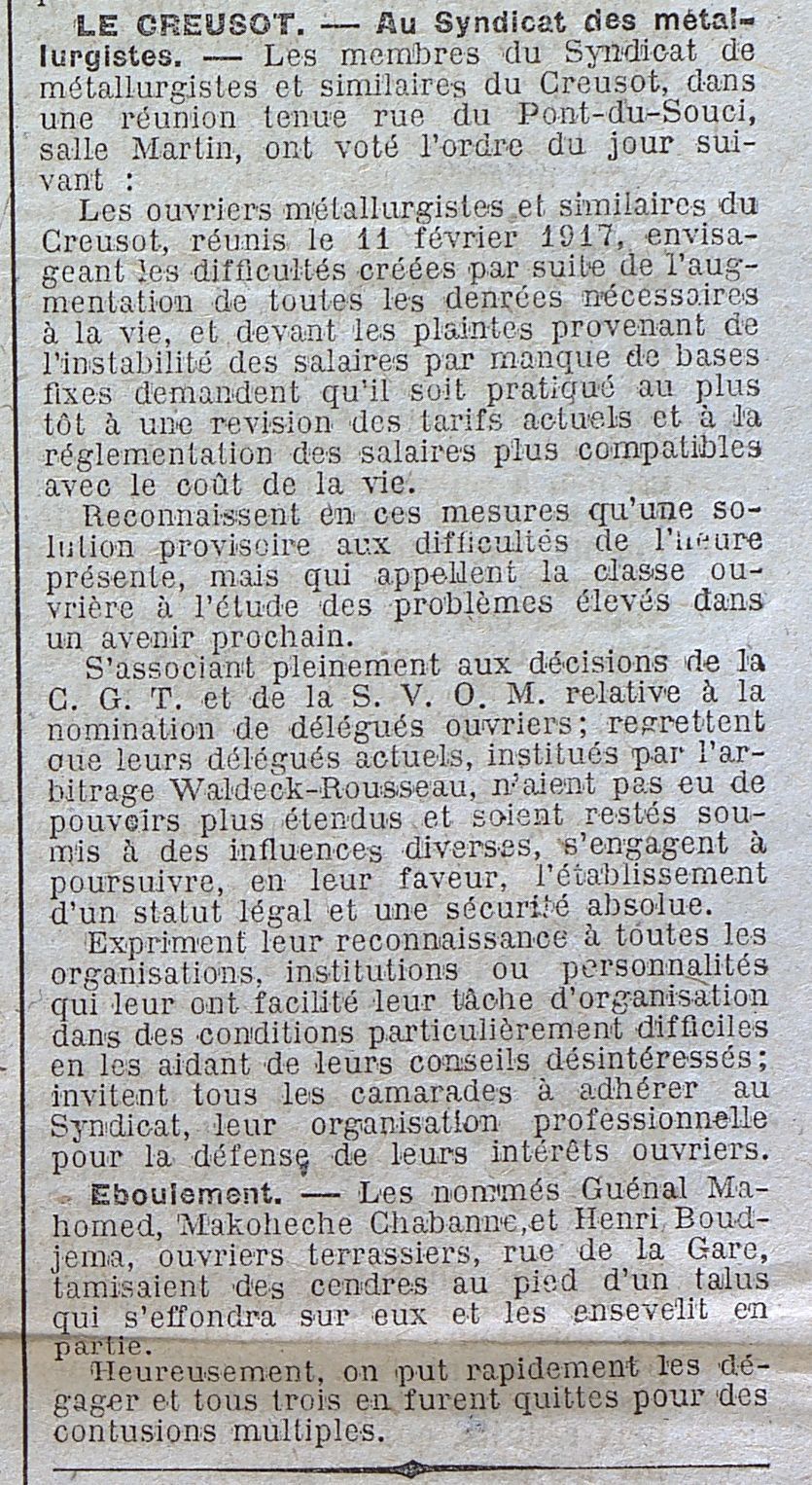 Le Progrès de Saône-et-Loire, 17 février 1917. ADSL, PR 97/80
