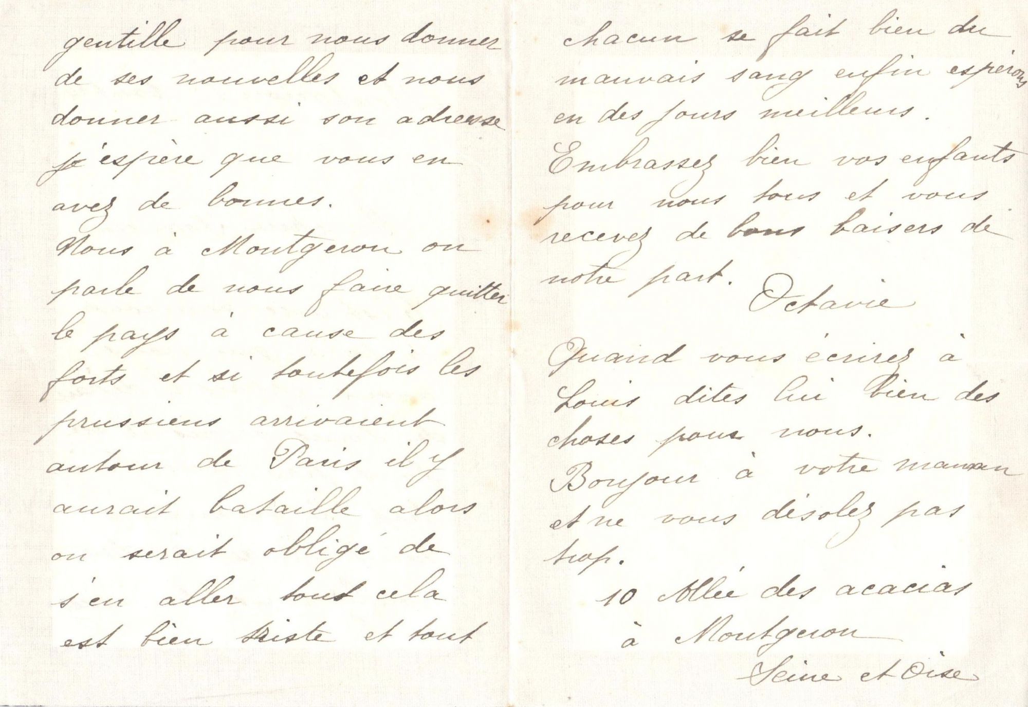 Lettre d'Octavie à Francine, 1er août 1914, page 3/3. Collection Rochette